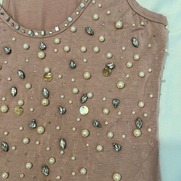 Ceres size M pink beaded rhinestone & shell embellished tank top EUC - Picture 7 of 8